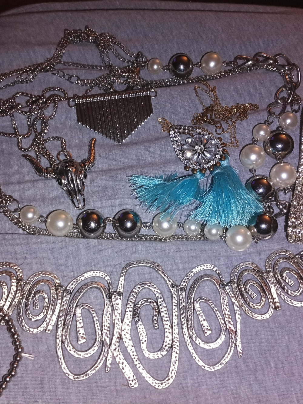 Blue Tassel Silver-Tone Statement Earrings and Necklace Set